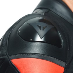 Giacca Pelle RACING 4 LEATHER Nero Rosso Fluo - DAINESE